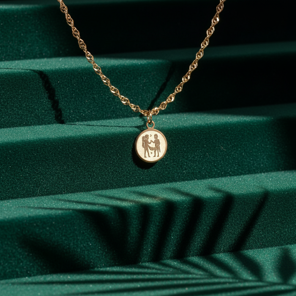 Zlatý přívěsek Blíženci s reliéfním motivem