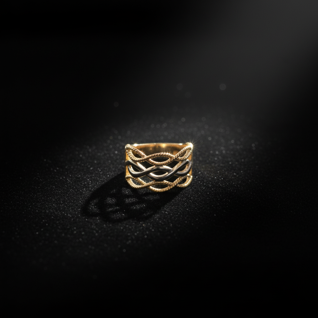 Zlatý dvoubarevný pletený prsten