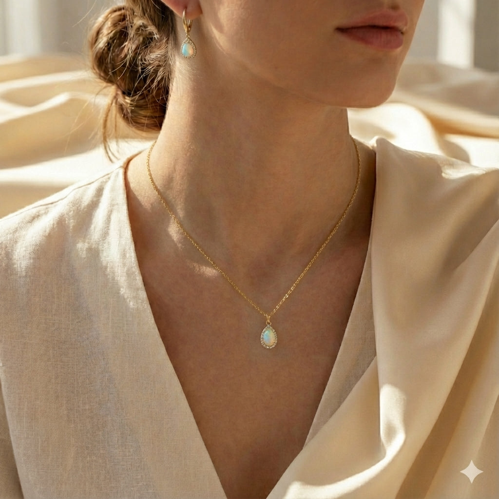 Zlatá souprava Opálová kapka se zirkony 585/1000 (5,01 g)