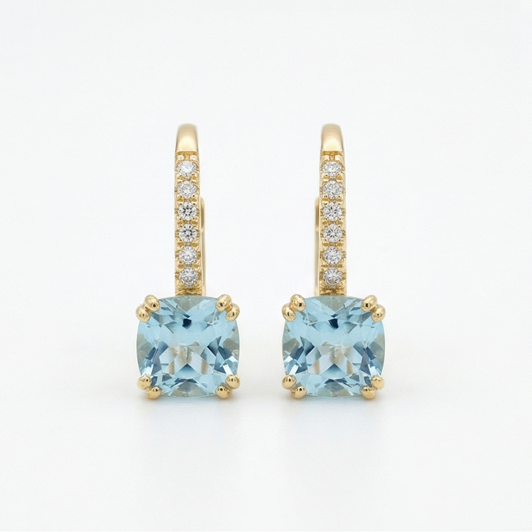 Zlaté náušnice s baby blue zirkony